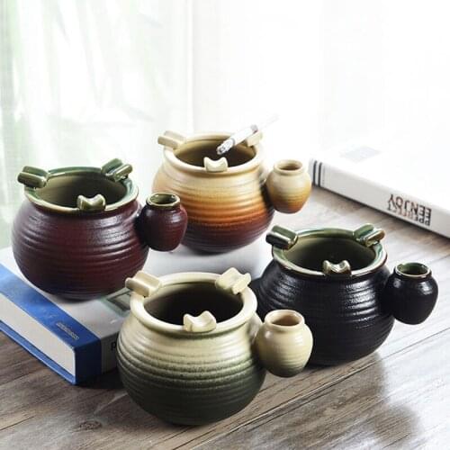 Retro Ceramic Ashtray Creative Office Anti-fly Ash Storage Box Ornaments Home Ashtray Living Room Decoration Accessories