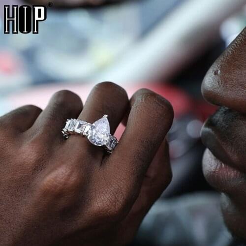 Hip Hop Popular CZ Stones Big Horse eye Baguette Rings Tready Bling Iced Out Copper Zircon Ring For Men Women Jewelry