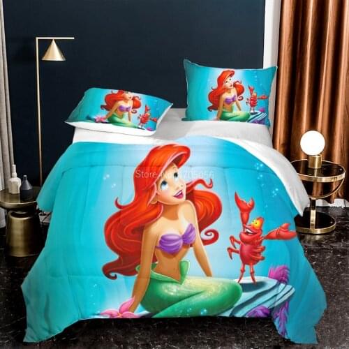 Boy Girl Disney Ariel Bedding Set Comforter Quilt Mickey Mouse Stitch Twin Full Queen Size Pillowcase included for Children Kids