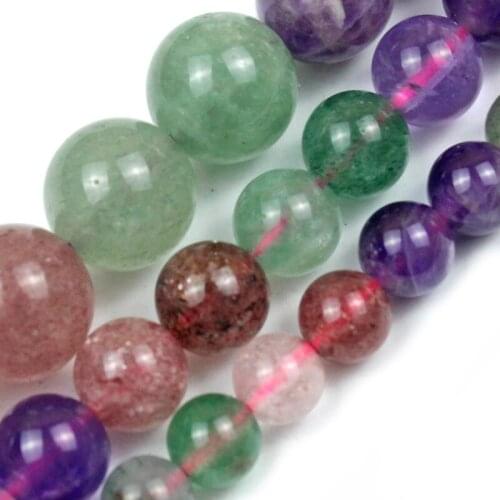 Natural Stones Violet Pink Rose Quartzs Green Yellow Citrines Stone Loose Round Spacer Beads for Jewelry Making DIY