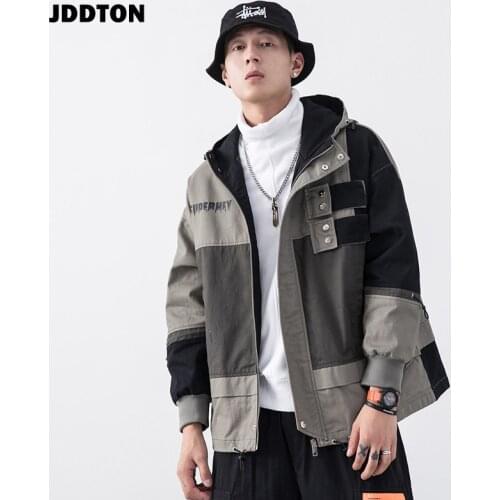 JDDTON New Autumn Mens Bomber Hooded Jackets Casual Man Loose Hoodies Windbreaker Hip Hop Fashion Outwear Male Streetwear JE545