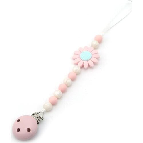 Cute Baby Silicone Teething Dummy Pacifier Clip Bead Infant Soother Nipple Strap Chain Newborn Feeding Teether Holder