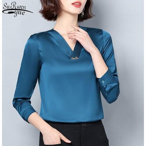 Fashion Long Sleeve Satin Blouse Blusas Mujer De Moda 2020 Spring Elegant Silk Clothes Casual Women Tops Blusas 8936 50