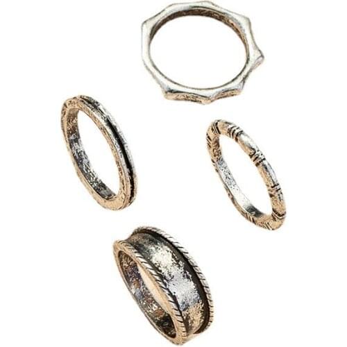 4Pc/Set 2021 Ins Trendy Imitation Antique Hammered Metal Irregular Minimalist Finger Ring Vintage Hip-hop Rock Party Jewelry