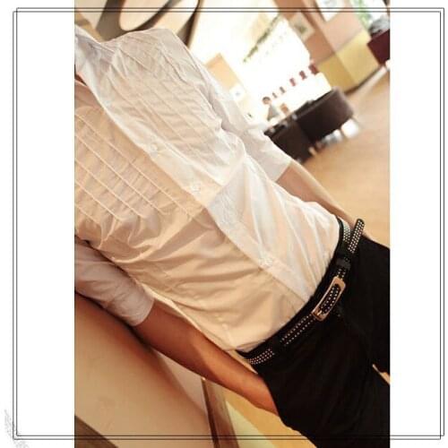 Mens Casual Half Sleeve Shirt Fashion Male Slim Three Quarter Sleeve 100% Short-sleeve Cotton Shirt Singer Costumes Clothing
