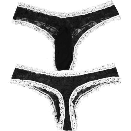 Mens Sexy Sissy Bulge Pouch Lace Briefs Thongs Pouch Jockstrap Gay Men Underwear Lingerie for Men Panties G Strings Underpant