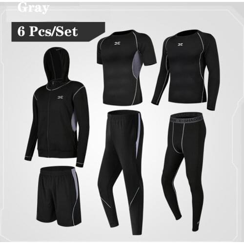 6 Pcs/Set Mens Tracksuit Gym Fitness Compression Sports Suit Clothes Running Jogging Sport Wear Exercise Workout Tights 2021