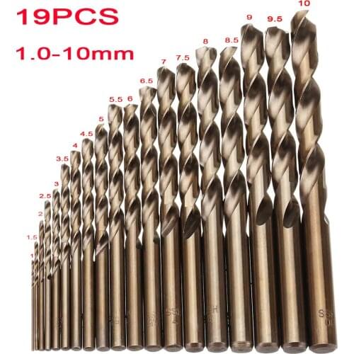 19PCS 1-10mm HSS M35 Cobalt Twist Drill Bit Set for Metal Wood Drilling for Drillpro Tools Set Kit Parts Accessories