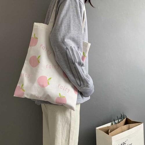 Women Casual Canvas Shopping Bags Art Apple Fruit Cloth Shoulder Bag Girls Students Cotton Tote Bags Female Reusable Eco Shopper