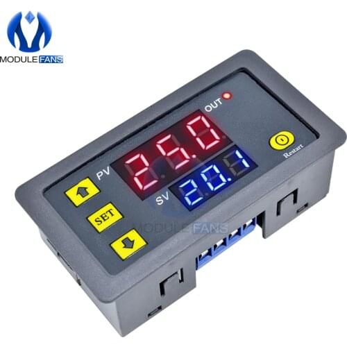 DC 12V Timing Delay Relay Module Cycle Timer LED Time Dual Digital Display Thermolator 0-999 mi With Swtich Case Instruments