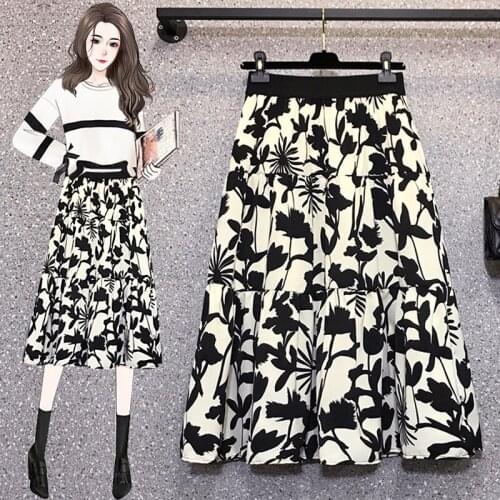 Printed Midi Plus Size Oversized 5Xl Large Korean Fashion High-Waisted Vintage Summer WomenS Clothing Skirt Vetement Femme 2021