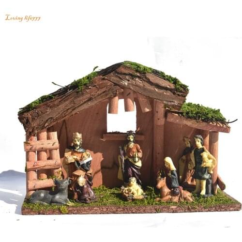 Nativity Scene Miniatures Baby Jesus Manger Crib Figurines Statue Ornament Church Catholic Gift Home Decor Resin Ornament #LR2