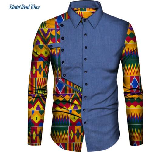 Casual Cotton Mens African Clothing Dashiki Patchwork Print Shirt Tops Bazin Riche Traditional African Men Shirt Clothes WYN1210