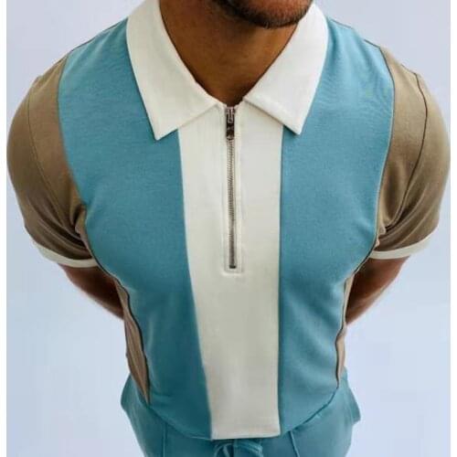 Summer Short Sleeve Tops Mens Fashion Polo Shirt Harajuku Streetwear Vintage Patchwork Zipper Design Polo Shirts Men Casual 2021