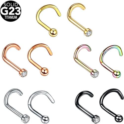 1Pc G23 Titanium Crystal Gem Nose Stud Piercing 18G 20G Nose Screw Nazir Piercing Nostril Earring Nose Ring CZ Body Jewelry