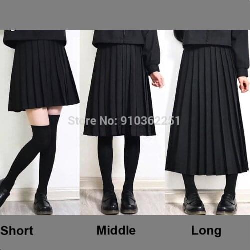 Elastic Waist Japanese Student Girls School Uniform Solid Color JK Suit Pleated Skirt Short/Middle/Long High School Dress