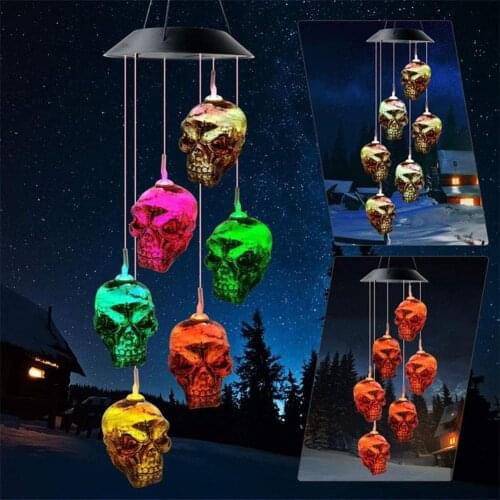 Solar Skeleton Skull Wind Chimes Light LED Color Changing Lamp Halloween Garden Decor Night Light Party Decoration Home Decor