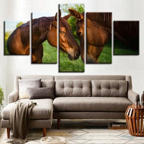 Modern Modular Home Decoration Painting 5 Horse Lovers HD Print Canvas Painting Animal Poster Living Room Wall Art Frame