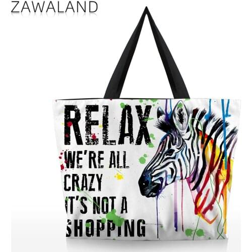 Zawaland Zebra Print Shoulder Bag Women Students Casual Handbag Canvas Zipper Top Handle Bag Outdoor Travel Tote Large Capacity