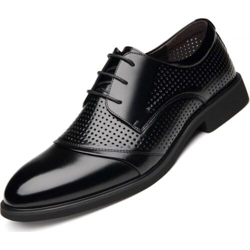 Men Leather Dress shoes Summer Hollow Out Breathable Formal Elegant Classic Business Social Fashion Flat Brogue Footwear Party