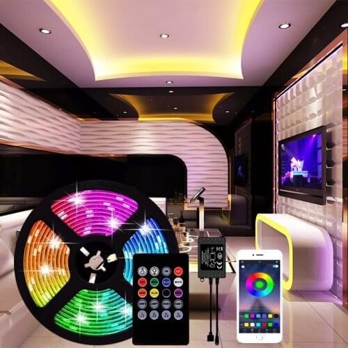 5M 10M 20M Bluetooth Smart LED Strip 5050 RGB Strip LED Light Flexible Ribbon Stripe DC12V RGB Diode Tape IR Controller Adapter