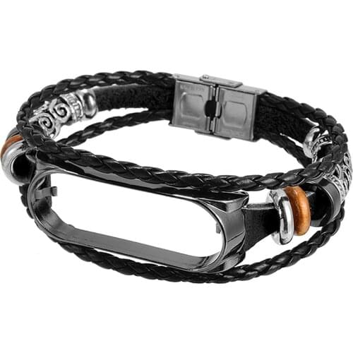 Wrist Strap Replacement For Xiaomi Mi Band 3/4 Fashion Smart Metal Bracelet Leather Weave Strap Braided Watch Band Accessories