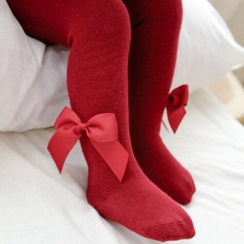 Spring New Spanish Bowknot Baby Bottoming Pantyhose Dress Full Moon Childrens Socks Plain Color