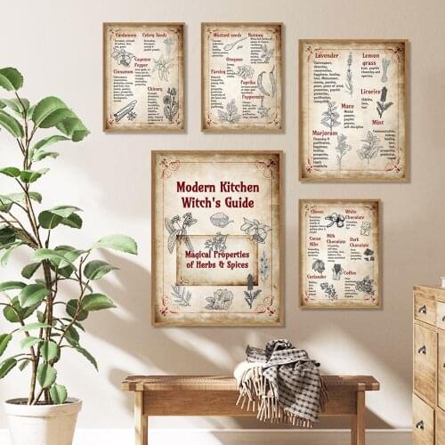 Kitchen Witchs Guide Herbs Spices Magical Vintage Poster Canvas Painting Wall Art Print Picture Dining Room Interior Home Decor