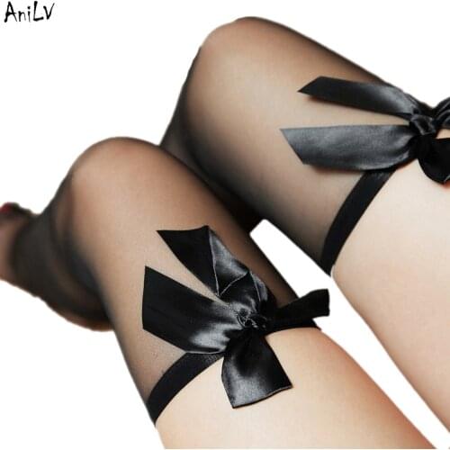 AniLV Bar Nightclub Women Sexy Bow Knee High Socks Anime Lolita Girl Stockings Thigh Socks Cosplay Costume