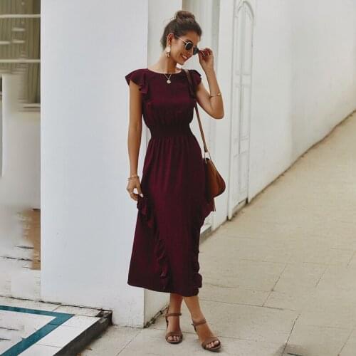 Women Summer Dot Print Midi Dress Female O-Neck Sleeveless Elegant High Waist Ruffle Dresses Vestidos