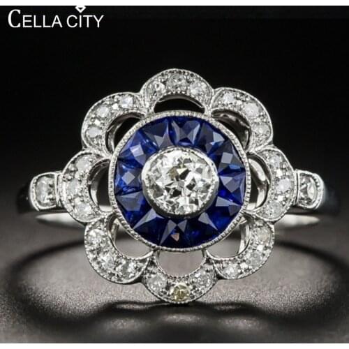Cellacity Trendy Silver 925 Jewelry Flower shaped Ring for Women Sapphire Zircon Size6,7,8,9,10 Female Party Rings Girls Gifts