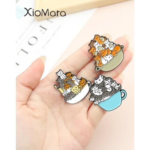 5 Styles Cup Animals Enamel Pins Cat Dog Brooches Penguin Rabbit Hedgehog Badges Kitty Pin Badges Pet Jewelry Animal Lover Gifts
