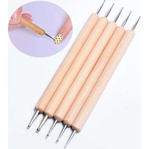 5 Pieces Per Lot 2 Ways Wooden Nail Dotting Pen Set DIY Rhinestones Sequins Nail Art Dot Dotting Tools