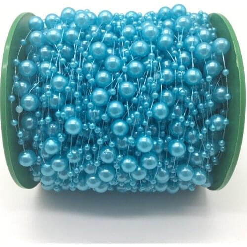 5yards Sky blue Fishing Line Artificial Pearls Beads Chain Garland Flowers Wedding Party Decoration Brides Headgear