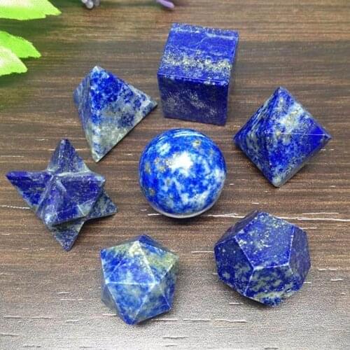 7pcs Lapis Lazuli Platonic Solids Geometric Set Chakra Reiki Healing Crystal Jewelry Making