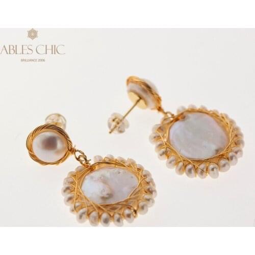 Baroque Pearl Gold Tone Wire Wrapping Chanderlier Earrings Handmade Natural Freshwater Pearl Drop Earring Women Fine Jewelry