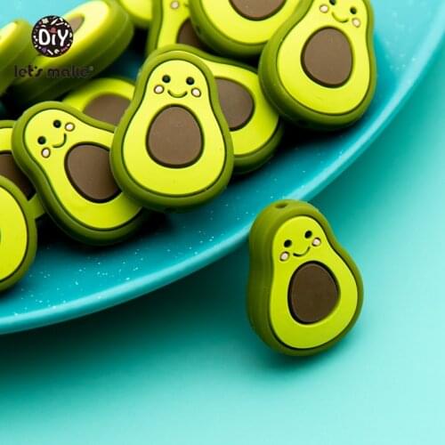 Lets Make 5pcs BPA Free Silicone Beads For Baby Teethers For Teeth Mini Avocado Baby Teething Necklace Newborn Gift Handmade