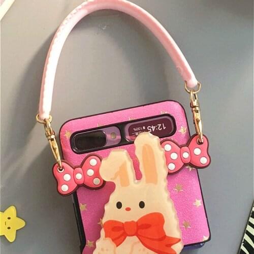 For Samsung galaxy z flip phone case folding lanyard Protective case f7000 phone case limited edition creative women