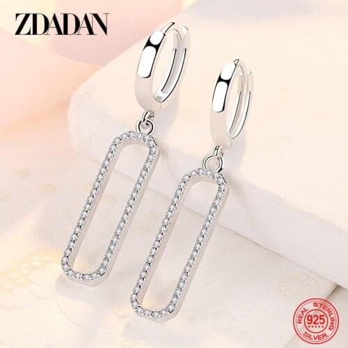 ZDADAN 925 Sterling Silver Long Square Dangle Earrings For Women Fashion Wedding Jewelry Gift