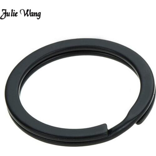 Julie Wang 20pcs/pack Black Key Ring Matte Iron Keyring Key Chain Round Split Keychain Jewelry Making Accessory 25/28/30/32mm