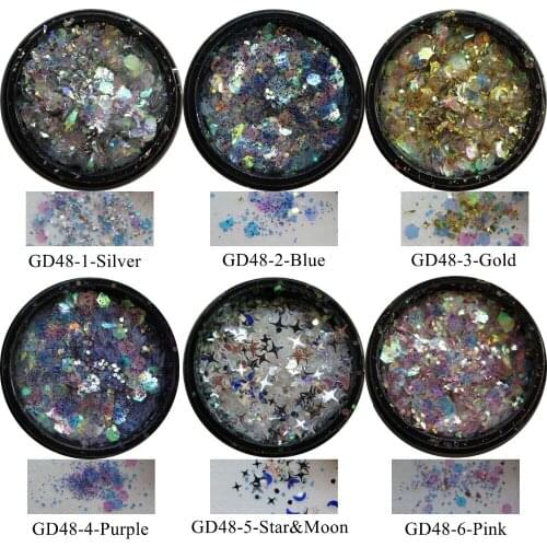 GD48 In-a-bag/In-a-jar Nail Art Mix Glitter Deco Different Color size mixed Glitter Nail art Glitter Pieces Nail art decoration