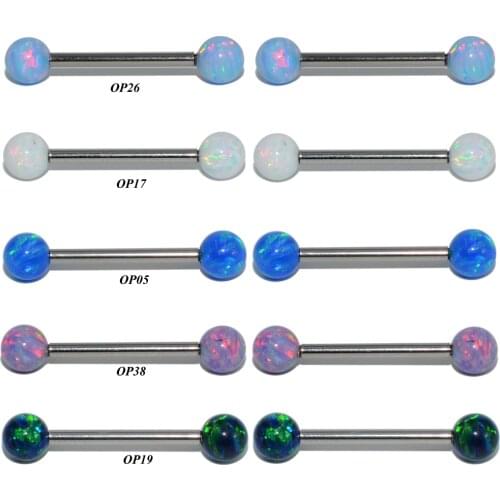 1 Pair Fashion Opal Top Surgical Steel Internally Threaded Industrial Barbell Earrings Nipple Ring Body Piercing Jewelry