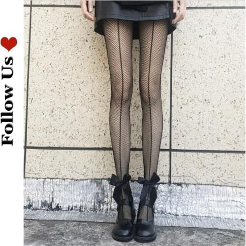 Harajuku Tights Breathable Temptation Pantyhose Female Black 2021 Sexy Hollow Fishnet Mesh Stockings Bow Sexy Socks Women