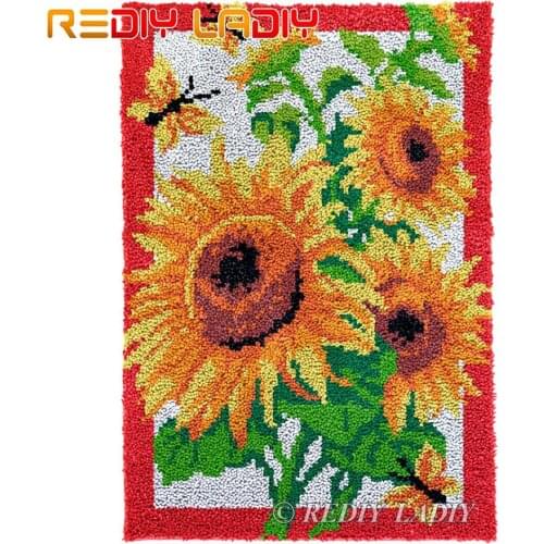 Latch Hook Kits Summer Sunflowers DIY Carpet Rug Lush Tapestry Kits Chunky Yarn Knitted Floor Mat Crochet Cushion Crafts 58*82cm