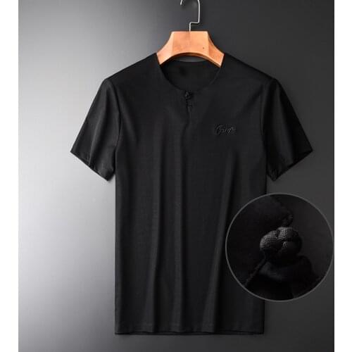 Summer Thin Chinese Style Bottons New Arrival Chets Embroidered Slim Casual Short Sleeve Mens T-shirts