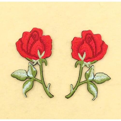 2PCS Rose Flowers Patches Badges Iron on Patches for Clothing Embroidery Applique for Shirt DIY Women Clothes Sticker on Fabric
