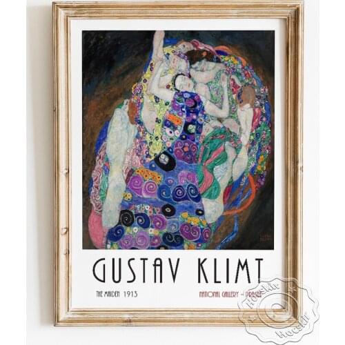 Gustav Klimt Exhibition Museum Poster, The Maiden Allegory Canvas Painting, Art Nouveau Gallery Collection Wall Hangding Picture