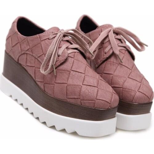 New Arrival Womens Casual PU Fabric Shoes Platform Flat Square Single Sneakers F-2168