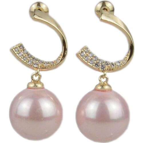New Round Drop Earring Women Fashion Wedding Geometric Jewelry Gold Color Shell Pearl Natural Zircon Dangle Earrings Accessories