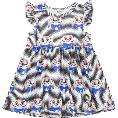 Easter Baby Kids Girls Dress Summer Casual Dresses Cute Cartoon Bunny Striped Princess Dress Toddler Children Clothing For Girl